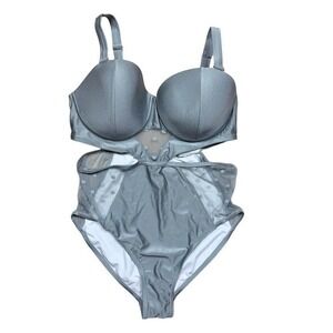 GabiFresh x Swimsuits For All Silver Metallic Mesh Cut‎ Out One Piece 16D/DD